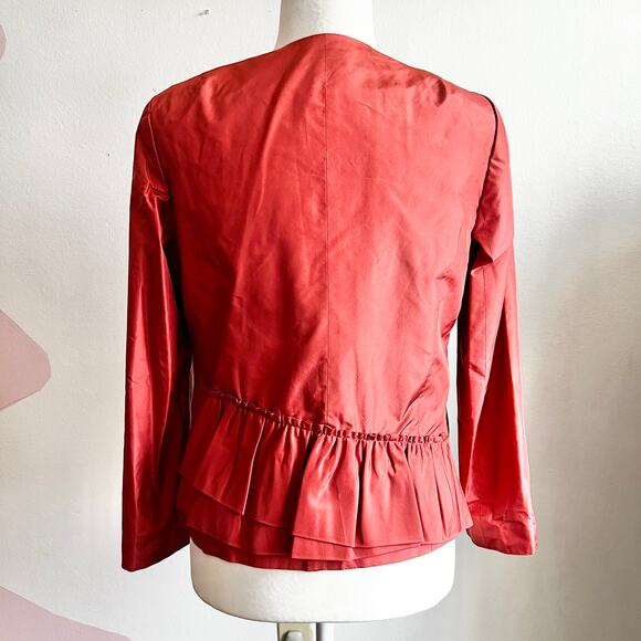 J.Crew Ruffle 100% Silk Jacket, Classic Luxury Minimalism Timeless Workwear Sz 2 - Picture 3 of 6